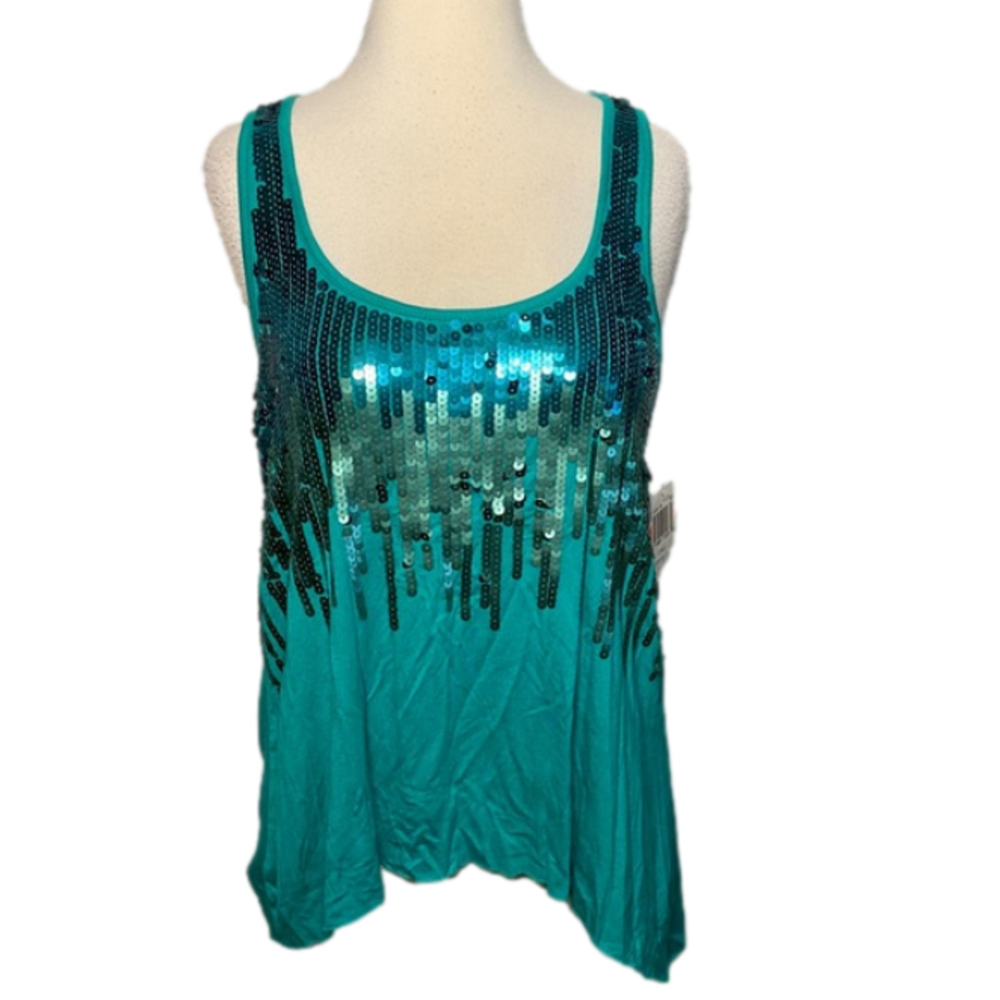 6 Degrees Sequined Tank Top Blue Large NWT